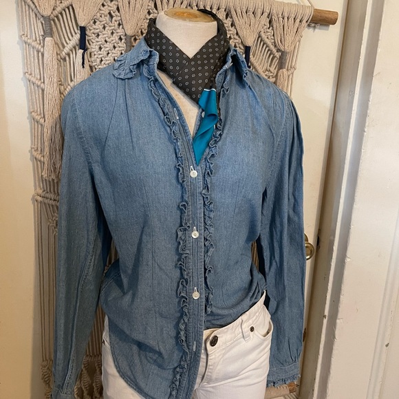 Lauren Jeans co. Ralph Lauren denim ruffle button up size small - Picture 2 of 6